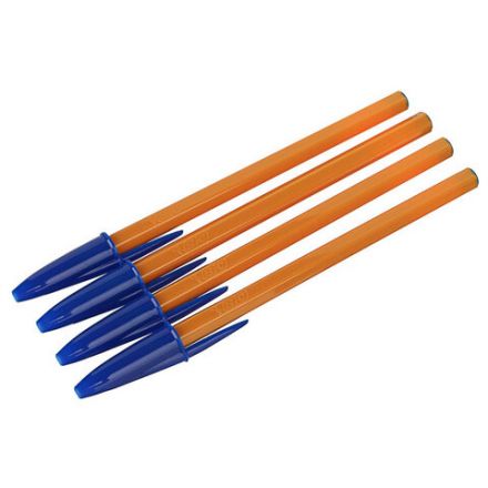 Ручки шариковые BIC "Orange Original", НАБОР 4 шт., СИНИЕ, узел 0,8 мм, линия письма 0,3 мм, пакет, 8308521