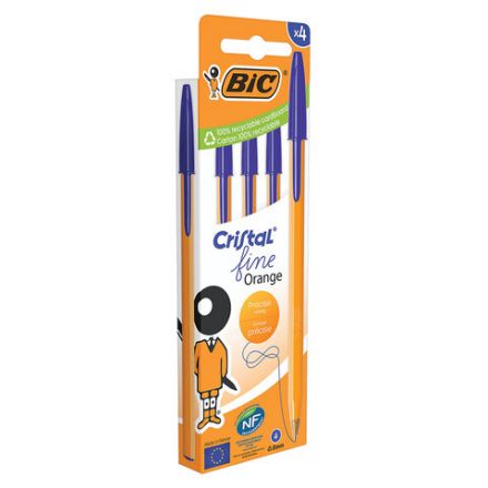 Ручки шариковые BIC "Orange Original", НАБОР 4 шт., СИНИЕ, узел 0,8 мм, линия письма 0,3 мм, пакет, 8308521