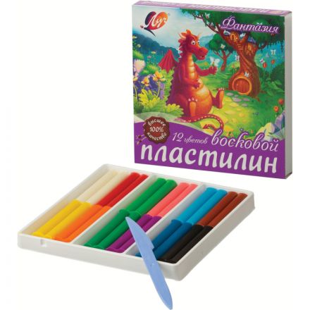 Пластилин восковой Луч Фантазия 12 цветов 210 г со стеком Пластилин восковой Луч Фантазия 12 цветов 210 г со стеком