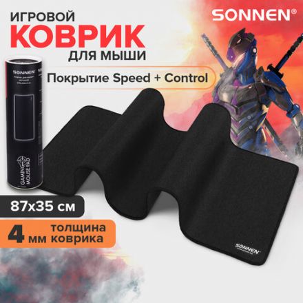 Коврик для мыши и клавиатуры большой SONNEN "WIDE RANGE", резина + ткань, 870х350х4 мм, чёрный, 513315