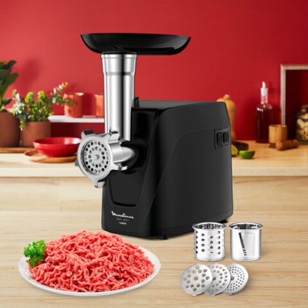 Мясорубка MOULINEX ME112832, 1600 Вт, производительность 1,9 кг/мин, 5 насадок, реверс, пластик, черная, 8010000864 Мясорубка MOULINEX ME112832, 1600 Вт, производительность 1,9 кг/мин, 5 насадок, реверс, пластик, черная, 8010000864