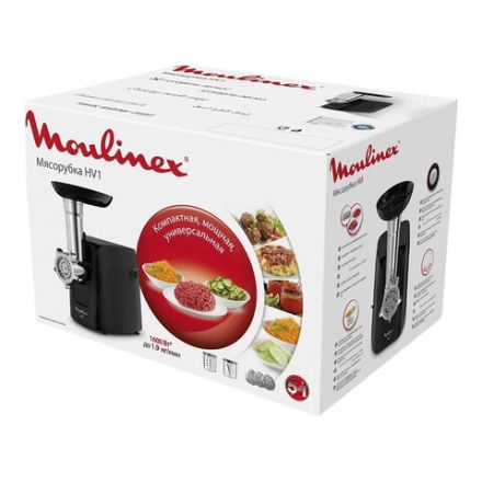 Мясорубка MOULINEX ME112832, 1600 Вт, производительность 1,9 кг/мин, 5 насадок, реверс, пластик, черная, 8010000864 Мясорубка MOULINEX ME112832, 1600 Вт, производительность 1,9 кг/мин, 5 насадок, реверс, пластик, черная, 8010000864