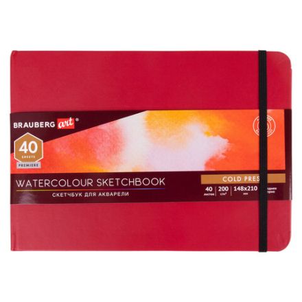 Скетчбук для акварели, 200 г/м2, 148х210 мм, среднее зерно, 40 л., КОЖЗАМ, резинка, BRAUBERG ART PREMIERE, 113265 Скетчбук для акварели, 200 г/м2, 148х210 мм, среднее зерно, 40 л., КОЖЗАМ, резинка, BRAUBERG ART PREMIERE, 113265