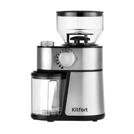 Кофемолка KITFORT КТ-717, мощность 200 Вт, вместимость 100 г, 14 степеней помола, стальная Кофемолка KITFORT КТ-717, мощность 200 Вт, вместимость 100 г, 14 степеней помола, стальная