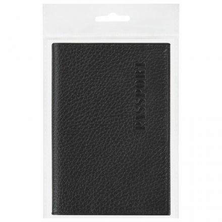 Обложка для паспорта натуральная кожа флоттер, "PASSPORT", кожаный уголок, черная, BRAUBERG, 238192