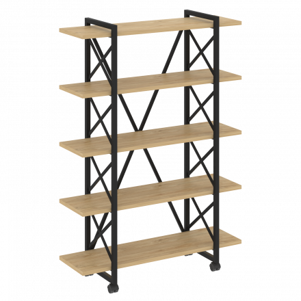 Loft Стеллаж на колесных опорах-5 полок VR.L-MST.K-5.8V Тиквуд светлый/Чёрный металл 1200*400*1704