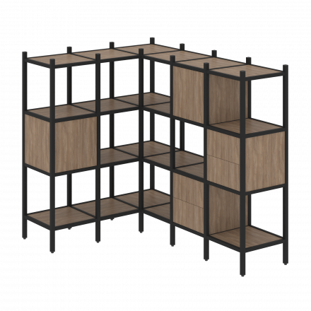 Loft Угловой внутренний стеллаж наборный VR.L-30 Дуб аризона/Чёрный металл 1278*1278*1458