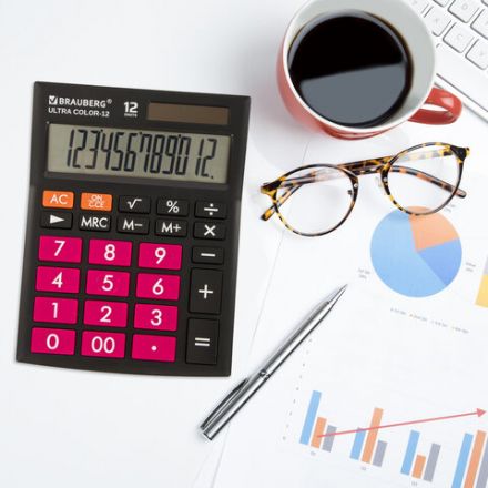 Калькулятор настольный BRAUBERG ULTRA COLOR-12-BKWR (192x143 мм), 12 разрядов, двойное питание, ЧЕРНО-МАЛИНОВЫЙ, 250500 Калькулятор настольный BRAUBERG ULTRA COLOR-12-BKWR (192x143 мм), 12 разрядов, двойное питание, ЧЕРНО-МАЛИНОВЫЙ, 250500