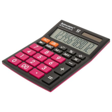 Калькулятор настольный BRAUBERG ULTRA COLOR-12-BKWR (192x143 мм), 12 разрядов, двойное питание, ЧЕРНО-МАЛИНОВЫЙ, 250500 Калькулятор настольный BRAUBERG ULTRA COLOR-12-BKWR (192x143 мм), 12 разрядов, двойное питание, ЧЕРНО-МАЛИНОВЫЙ, 250500