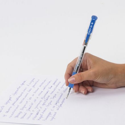 Ручка шариковая масляная с грипом STAFF "OBP-279", СИНЯЯ, игольчатый узел 0,7 мм, линия письма 0,35 мм, 142988 Ручка шариковая масляная с грипом STAFF "OBP-279", СИНЯЯ, игольчатый узел 0,7 мм, линия письма 0,35 мм, 142988