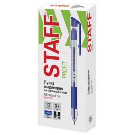Ручка шариковая масляная с грипом STAFF "OBP-279", СИНЯЯ, игольчатый узел 0,7 мм, линия письма 0,35 мм, 142988 Ручка шариковая масляная с грипом STAFF "OBP-279", СИНЯЯ, игольчатый узел 0,7 мм, линия письма 0,35 мм, 142988