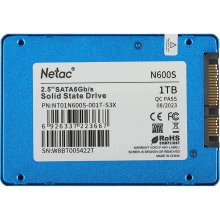 SSD накопитель Netac SSD N600S 1 TB 2.5 SATA 3D NAND,(NT01N600S-001T-S3X)