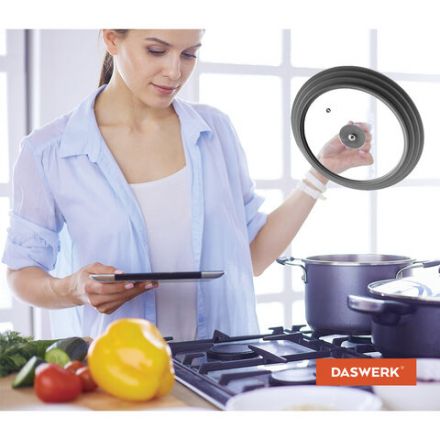 Крышка для любой сковороды и кастрюли универсальная 3 размера (24-26-28 см) серая, DASWERK (ДАСВЕРК), 607591 Крышка для любой сковороды и кастрюли универсальная 3 размера (24-26-28 см) серая, DASWERK (ДАСВЕРК), 607591