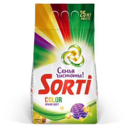 Стиральный порошок-автомат 3 кг, SORTI (Сорти) "Color", 8573-3АХ