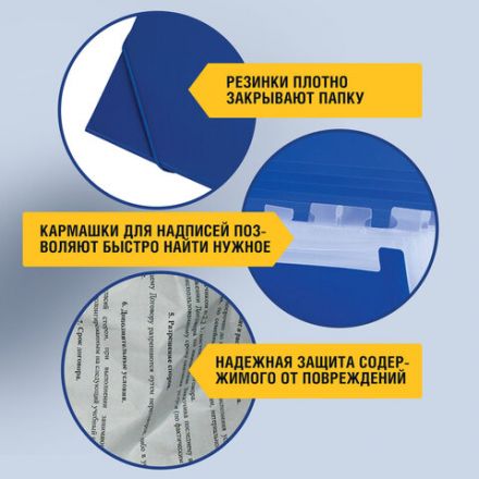 Папка на резинках BRAUBERG "Business", А4, 13 отделений, пластиковый индекс, синяя, 0,5 мм, 224146