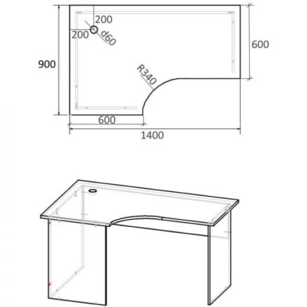 Стол эргономичный Easy One LT 22/16 правый (1400x900x740мм) Дуб Сонома П/Н