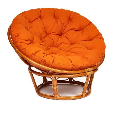 Кресло Папасан/Papasan (23/01 W) /с подушкой и ремешками/ диаметр подушки 122см, 115х101х104см, коньячный, ткань оранжевый, с 23