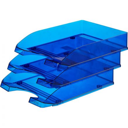 Лоток горизонтальный Attache Line прозрачный синий 340х255х63мм