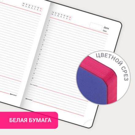 Ежедневник недатированный А5 (138х213 мм), BRAUBERG VISTA, под кожу, гибкий, 136 л., "Ultraviolet", 111990