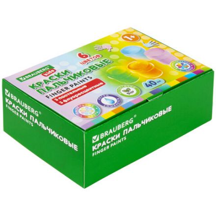Краски пальчиковые для малышей от 1 года, 6 цветов (3 пастельных + 3 флуоресцентных) по 40 мл, BRAUBERG KIDS, 192400 Краски пальчиковые для малышей от 1 года, 6 цветов (3 пастельных + 3 флуоресцентных) по 40 мл, BRAUBERG KIDS, 192400