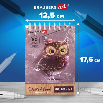 Скетчбук, белая бумага 120 г/м2 125х176 мм, 80 л., гребень, твердая обложка, BRAUBERG ART DEBUT, 112988 Скетчбук, белая бумага 120 г/м2 125х176 мм, 80 л., гребень, твердая обложка, BRAUBERG ART DEBUT, 112988