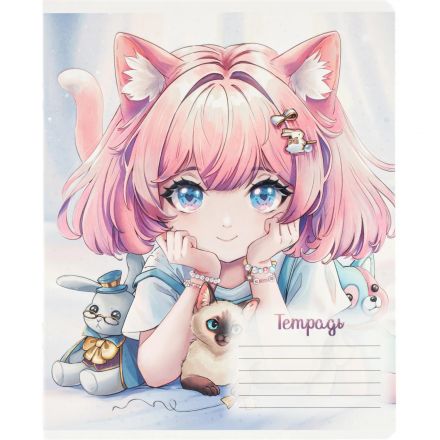 Тетрадь 24л., клетка,А5+ АНИМЕ С КОТИКАМИ,ассортимент 68534