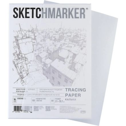 Калька Sketchmarker 70г А4 21х29,7см 100л/уп, в коробке SM17118 Калька Sketchmarker 70г А4 21х29,7см 100л/уп, в коробке SM17118