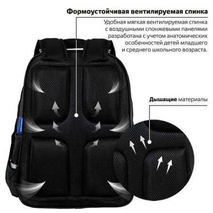 Рюкзак BRAUBERG SOFT, 2 отделения, 3 кармана, "Don't be afraid", СВЕТЯЩИЙСЯ, 40х31х15 см, 271364