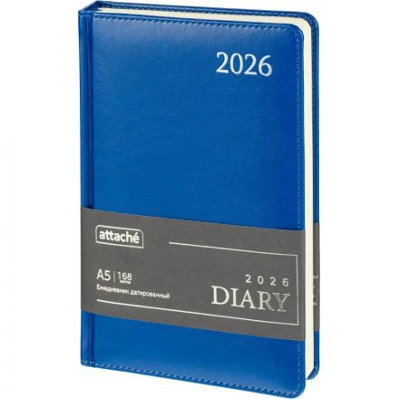 Ежедневник датированный 2026 Attache А5 168л 138x213мм под кожу,темно-синий