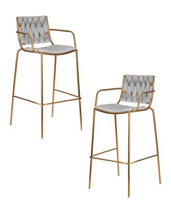 Набор 2 шт Стул барный DOBRIN MILLER GOLD, cветло-серый велюр (135-37)