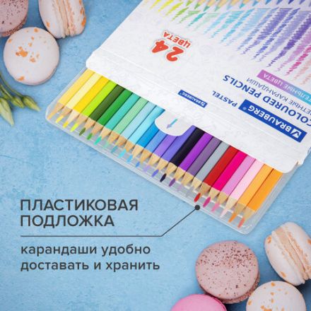 Карандаши цветные BRAUBERG PASTEL, 24 пастельных цвета, трехгранные, грифель 3 мм, натуральное дерево, 181851 Карандаши цветные BRAUBERG PASTEL, 24 пастельных цвета, трехгранные, грифель 3 мм, натуральное дерево, 181851