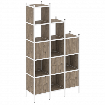 Loft Прямой стеллаж наборный VR.L-22 Тиквуд тёмный/Белый металл 1278*446*2280