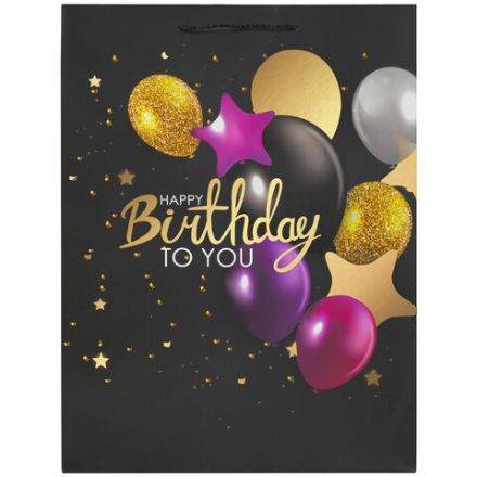 Пакет подарочный (1 штука) 33x13x45 см, ЗОЛОТАЯ СКАЗКА "Happy Birthday", фольга, черный, 608240 Пакет подарочный (1 штука) 33x13x45 см, ЗОЛОТАЯ СКАЗКА "Happy Birthday", фольга, черный, 608240