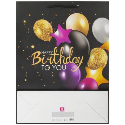 Пакет подарочный (1 штука) 33x13x45 см, ЗОЛОТАЯ СКАЗКА "Happy Birthday", фольга, черный, 608240 Пакет подарочный (1 штука) 33x13x45 см, ЗОЛОТАЯ СКАЗКА "Happy Birthday", фольга, черный, 608240
