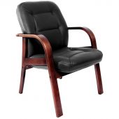 Конференц-кресло VICTORIA D с низ спинкой на каркасе ч.кожа+к/з/т.орех