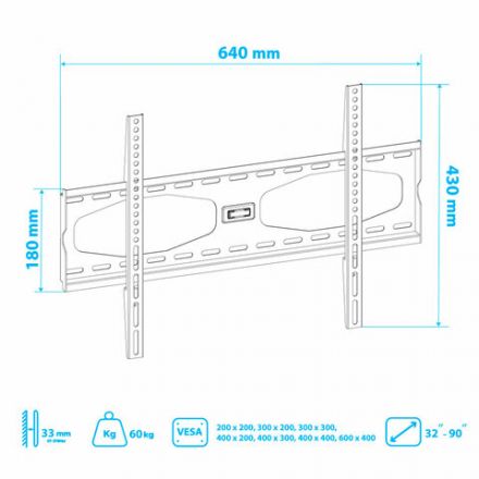Кронштейн-крепление для ТВ настенный KROMAX STAR-11, VESA 75-600/400, 32-65", 0 степеней свободы, до 50 кг, серый, 20159