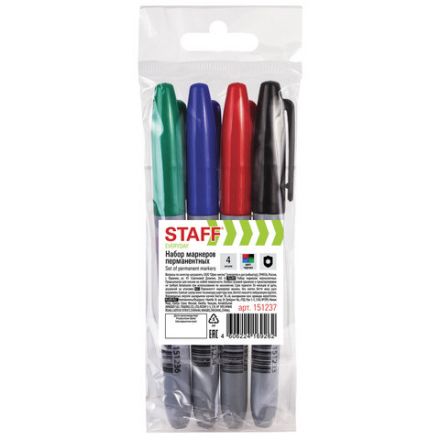 Маркеры перманентные STAFF EVERYDAY PM-233, НАБОР 4 ЦВЕТА, круглый наконечник 2,5 мм, 151237 Маркеры перманентные STAFF EVERYDAY PM-233, НАБОР 4 ЦВЕТА, круглый наконечник 2,5 мм, 151237