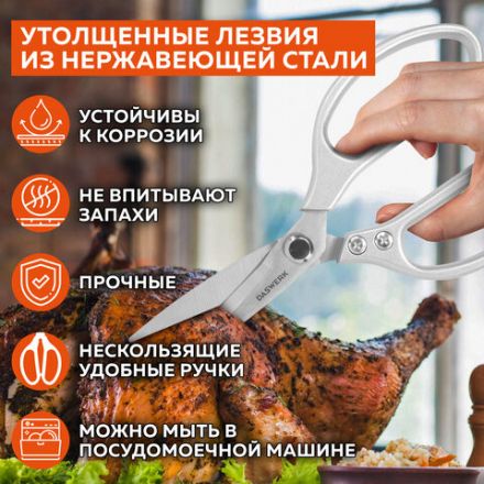 Ножницы кухонные DASWERK (ДАСВЕРК), 210 мм, удлиненное лезвие, металлические ручки, 608900