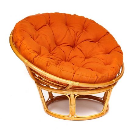 Кресло Папасан/Papasan (23/01 W) /с подушкой и ремешками/ диаметр подушки 122см, 115х101х104см, медовый, ткань оранжевый, с 23