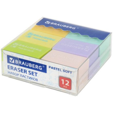 Ластики BRAUBERG "Pastel Soft" НАБОР 12 шт., размер ластика 31х20х10 мм, экологичный ПВХ, 229598 Ластики BRAUBERG "Pastel Soft" НАБОР 12 шт., размер ластика 31х20х10 мм, экологичный ПВХ, 229598