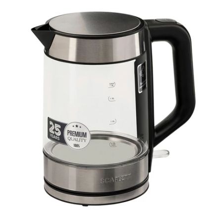 Чайник SCARLETT SC-EK27G101, 1,8 л, 2200 Вт, закрытый нагревательный элемент, стекло, черный Чайник SCARLETT SC-EK27G101, 1,8 л, 2200 Вт, закрытый нагревательный элемент, стекло, черный