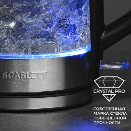 Чайник SCARLETT SC-EK27G101, 1,8 л, 2200 Вт, закрытый нагревательный элемент, стекло, черный Чайник SCARLETT SC-EK27G101, 1,8 л, 2200 Вт, закрытый нагревательный элемент, стекло, черный