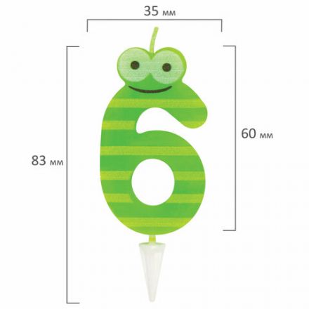 Свеча-цифра для торта "6" "С глазками", 6 см, ЗОЛОТАЯ СКАЗКА, с держателем, в блистере, 591409 Свеча-цифра для торта "6" "С глазками", 6 см, ЗОЛОТАЯ СКАЗКА, с держателем, в блистере, 591409