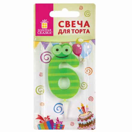 Свеча-цифра для торта "6" "С глазками", 6 см, ЗОЛОТАЯ СКАЗКА, с держателем, в блистере, 591409 Свеча-цифра для торта "6" "С глазками", 6 см, ЗОЛОТАЯ СКАЗКА, с держателем, в блистере, 591409