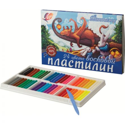Пластилин восковой Луч Фантазия 24 цвета 420 г со стеком Пластилин восковой Луч Фантазия 24 цвета 420 г со стеком