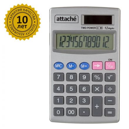 Калькулятор карманный Attache ATC-333-12P 12-ти разрядный серебристый