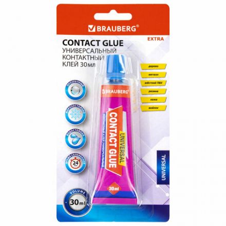 Клей контактный универсальный BRAUBERG EXTRA, 30 мл, прочный, блистер, 608106 Клей контактный универсальный BRAUBERG EXTRA, 30 мл, прочный, блистер, 608106