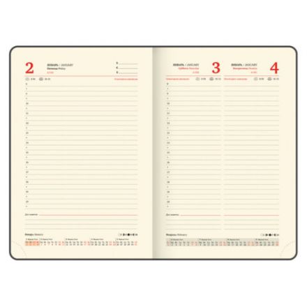 Ежедневник датированный 2026, А5, 143х218 мм, BRAUBERG "Journal", под кожу, застежка, держатель для ручки, органайзер, серый, 117381
