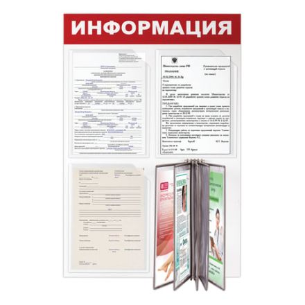 Доска-стенд "Информация" 50х75 см, 3 плоских кармана А4 + 5 демопанелей А4, ЭКОНОМ, BRAUBERG, 291010 Доска-стенд "Информация" 50х75 см, 3 плоских кармана А4 + 5 демопанелей А4, ЭКОНОМ, BRAUBERG, 291010
