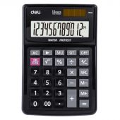 Калькулятор настольный компактный Deli 12раз,влагоз-й,дв.пит.,черн. EM04031